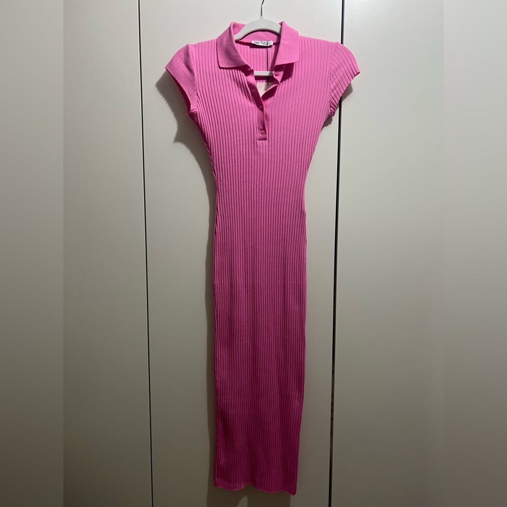 Zara Pink Ribbed Midi Dress